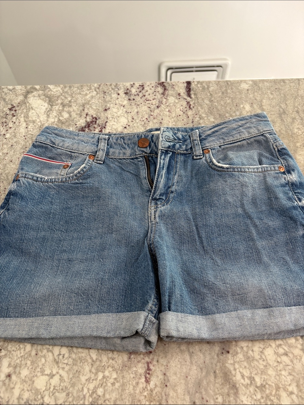 Topshop Light Blue Rolled-Hem Denim Shorts